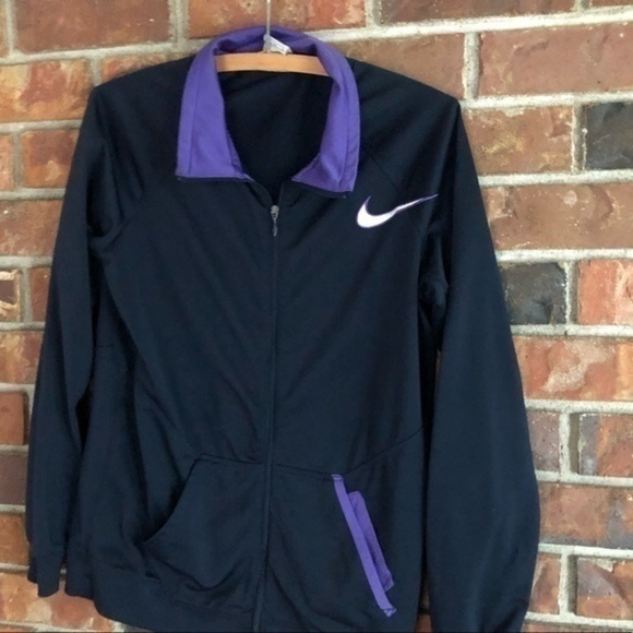 Nike jacket kids zip up black and purple athletic XL - Picture 1 of 7